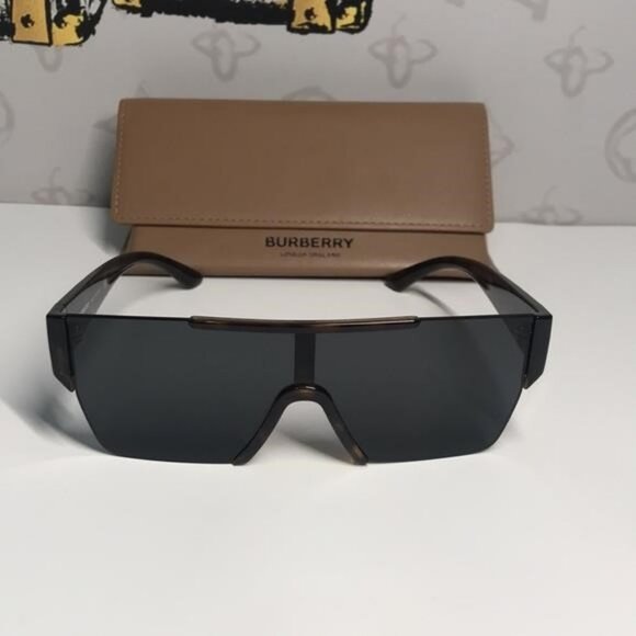 New Authentic Burberry B-4291 Shield Sunglasses – Dark Havana / Dark Grey, Unise - Picture 8 of 13